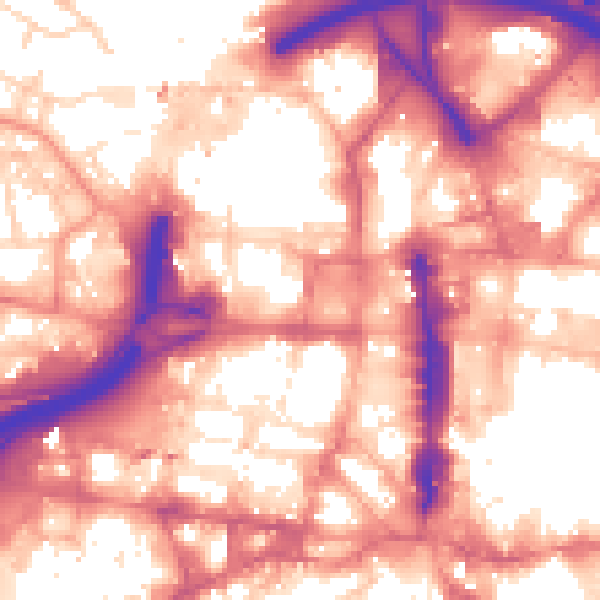 Daytime road noise heatmap for LS1 3AU