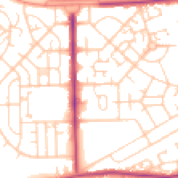 Daytime road noise heatmap for LS10 4JQ