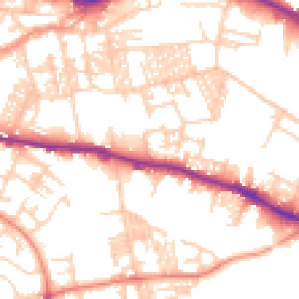 Daytime road noise heatmap for LS12 1QN