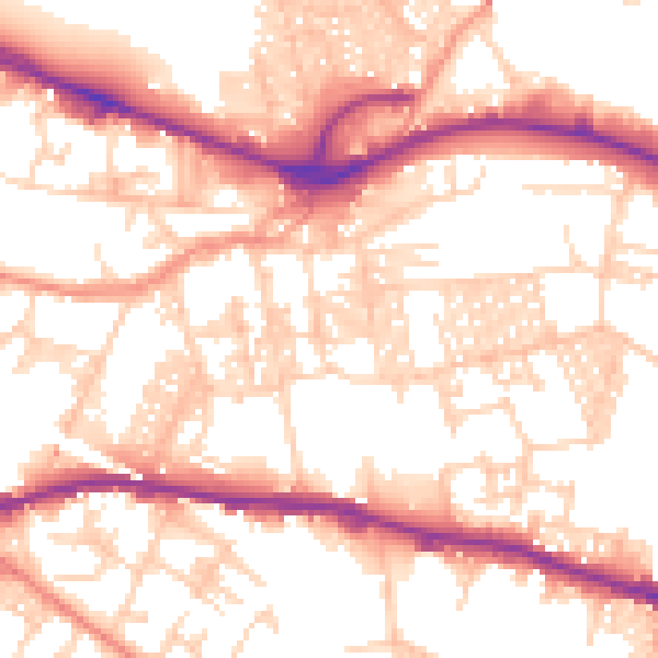Daytime road noise heatmap for LS12 2BZ