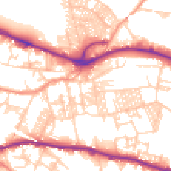 Daytime road noise heatmap for LS12 2DJ