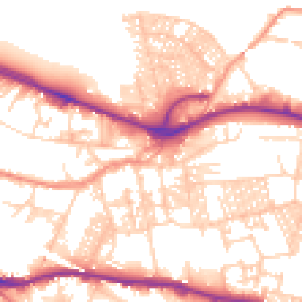 Daytime road noise heatmap for LS12 3AQ