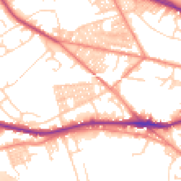 Daytime road noise heatmap for LS12 3EQ