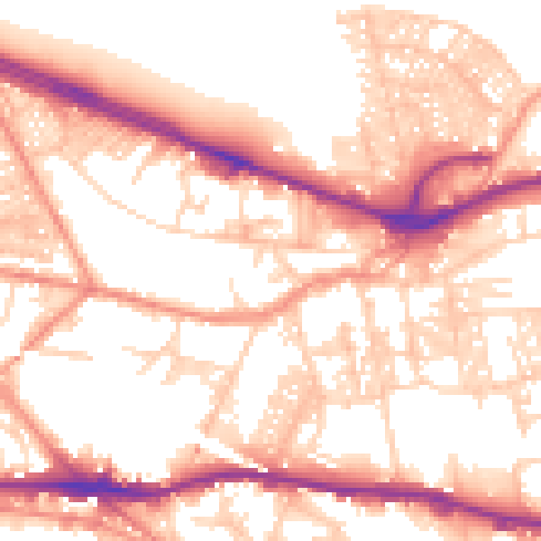 Daytime road noise heatmap for LS12 3LQ