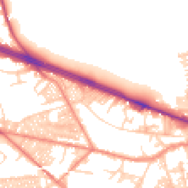 Daytime road noise heatmap for LS12 3NG