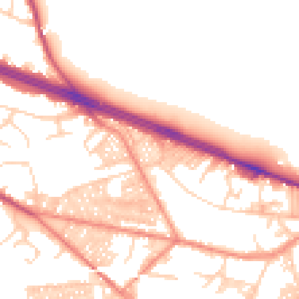 Daytime road noise heatmap for LS12 3NN