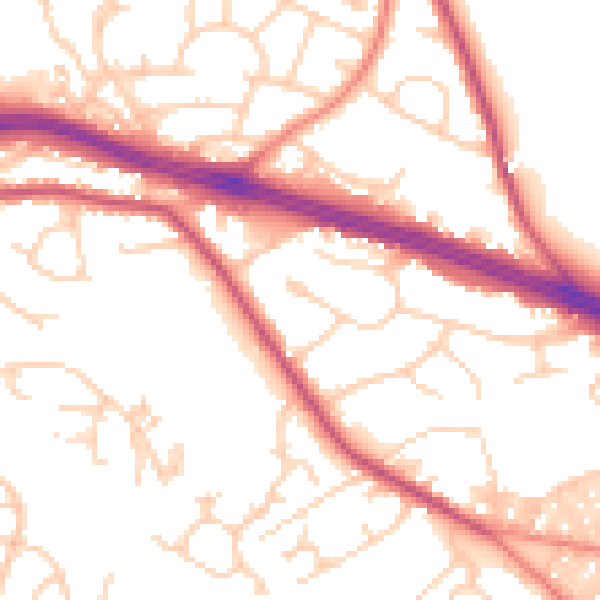 Daytime road noise heatmap for LS12 3QJ