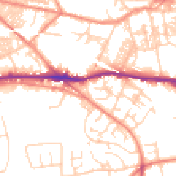 Daytime road noise heatmap for LS12 4JQ