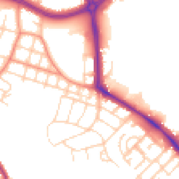 Daytime road noise heatmap for LS16 5AL