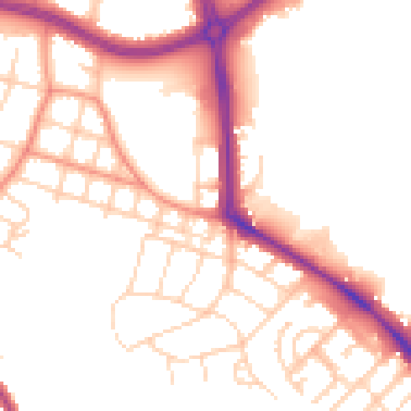 Daytime road noise heatmap for LS16 5AN