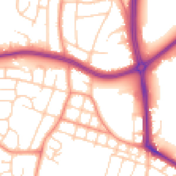 Daytime road noise heatmap for LS16 5AQ