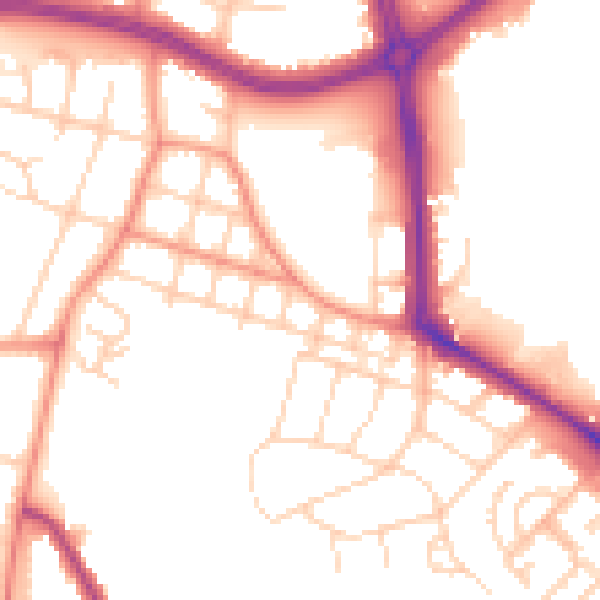 Daytime road noise heatmap for LS16 5AW