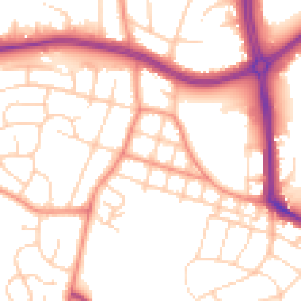 Daytime road noise heatmap for LS16 5AY