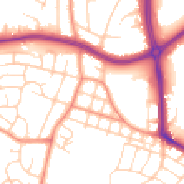 Daytime road noise heatmap for LS16 5AZ