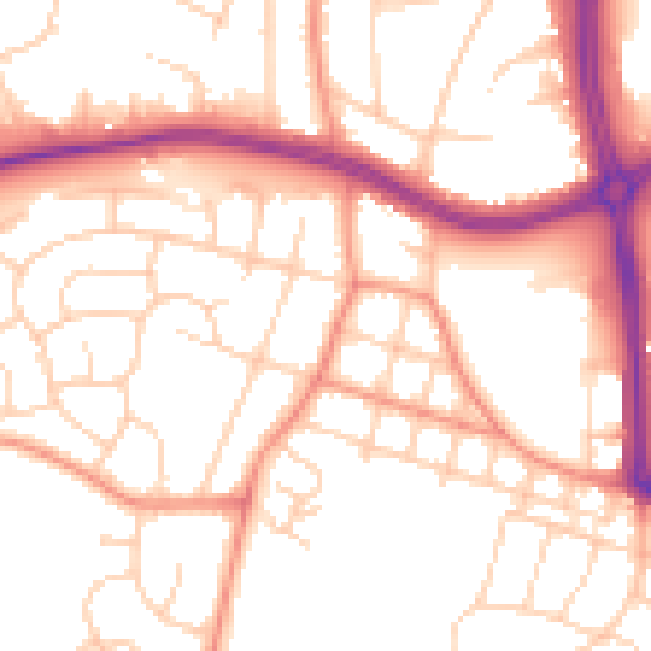 Daytime road noise heatmap for LS16 5BB