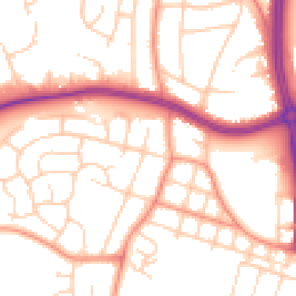 Daytime road noise heatmap for LS16 5BW