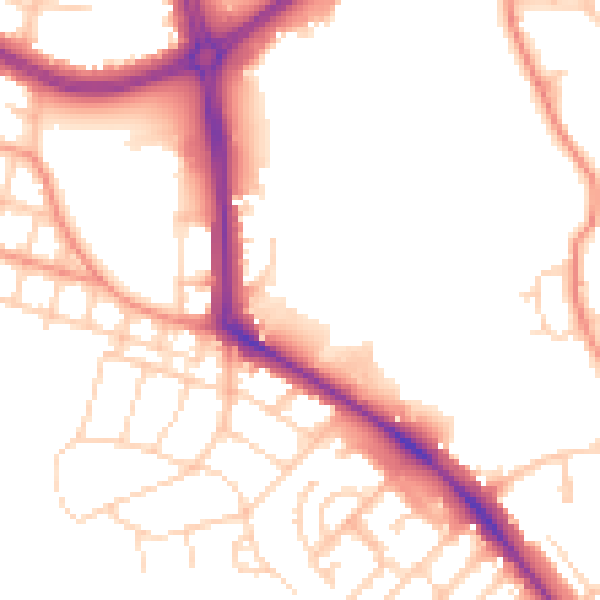 Daytime road noise heatmap for LS16 5BX