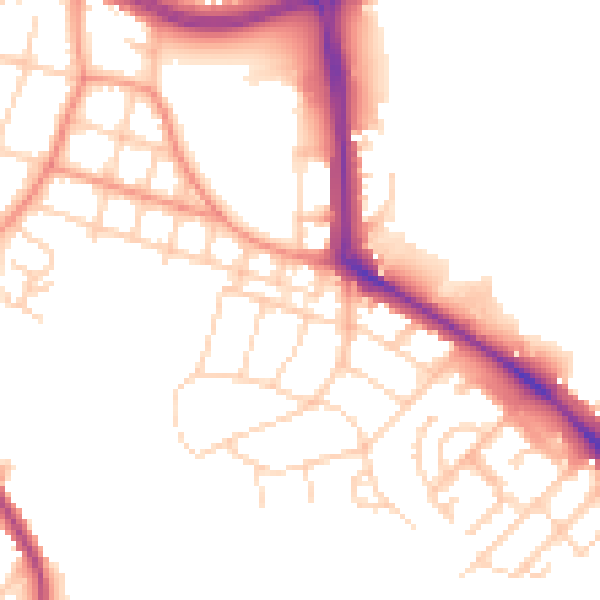 Daytime road noise heatmap for LS16 5JE