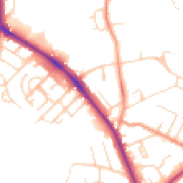 Daytime road noise heatmap for LS16 5JX