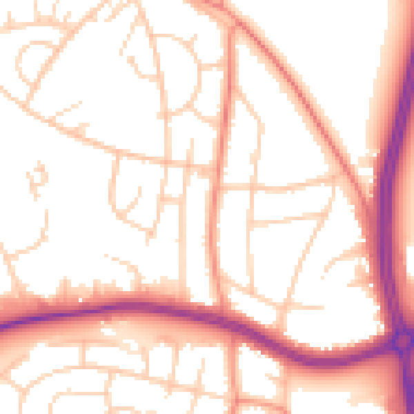 Daytime road noise heatmap for LS16 6JE
