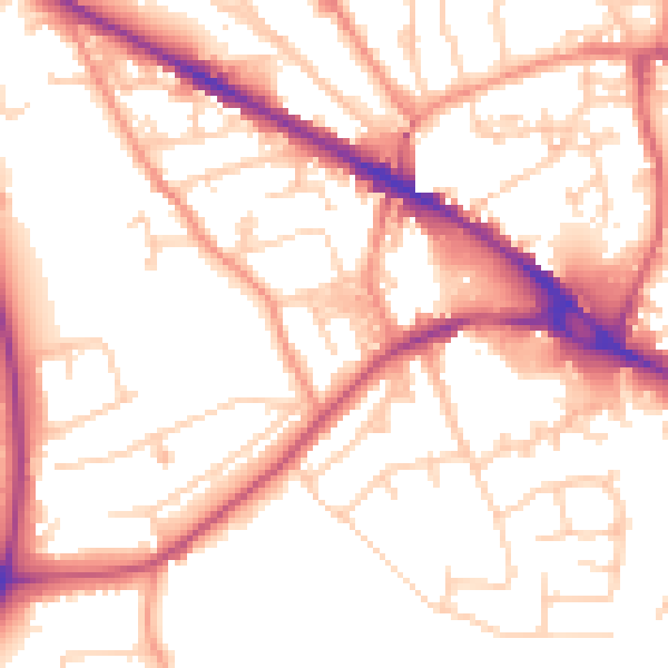 Daytime road noise heatmap for LS20 8DR