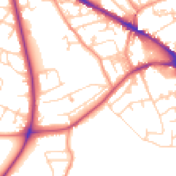 Daytime road noise heatmap for LS20 8DT