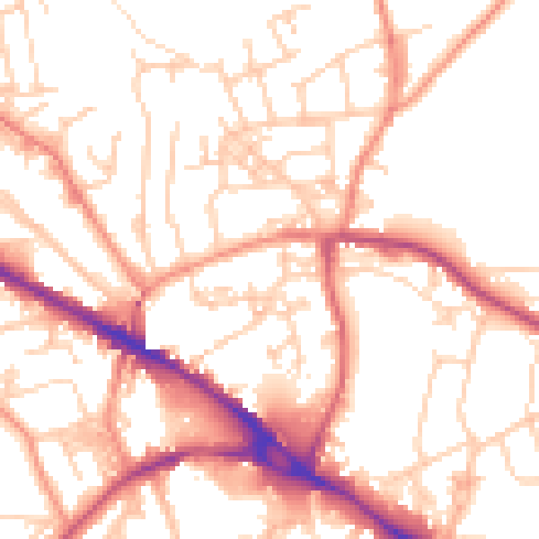 Daytime road noise heatmap for LS20 9AZ