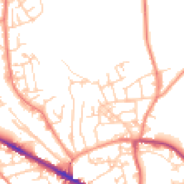 Daytime road noise heatmap for LS20 9DD