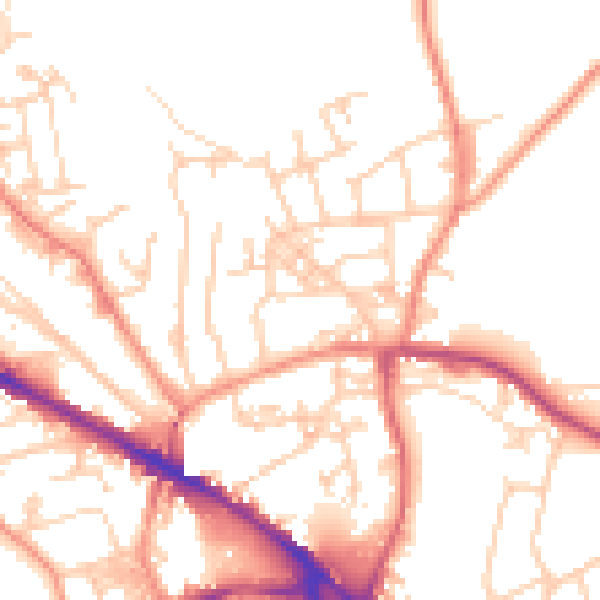Daytime road noise heatmap for LS20 9EY
