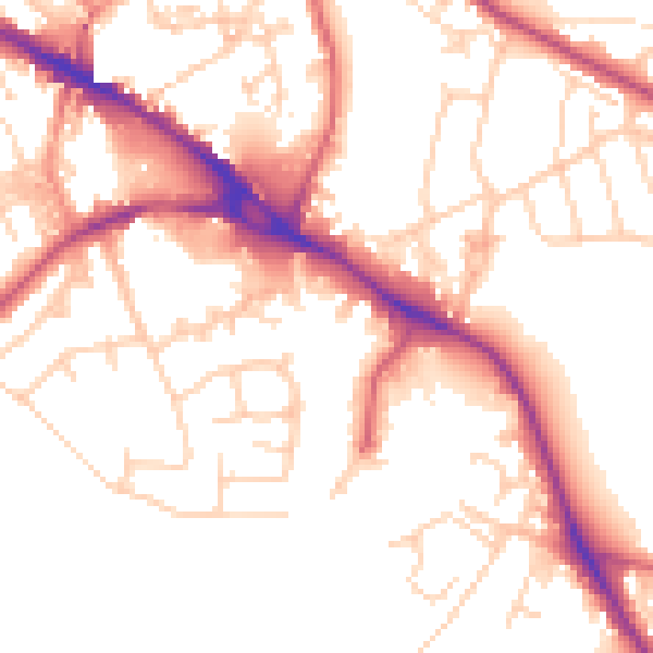 Daytime road noise heatmap for LS20 9FQ