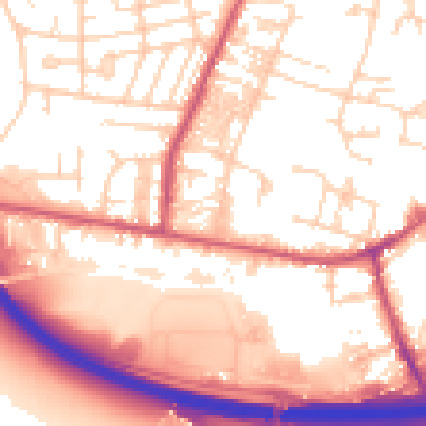 Daytime road noise heatmap for LS28 5AJ
