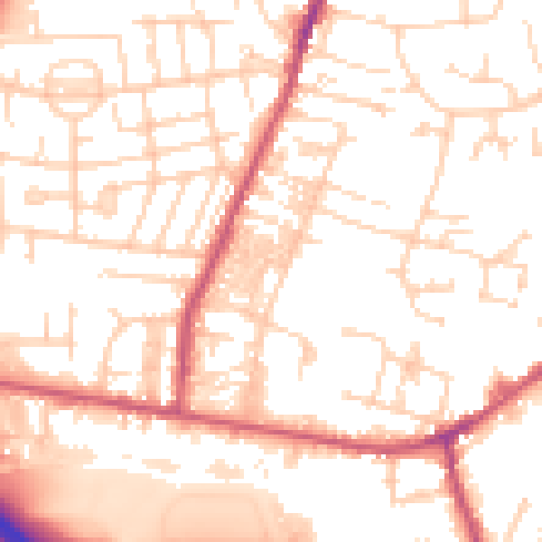 Daytime road noise heatmap for LS28 5AU
