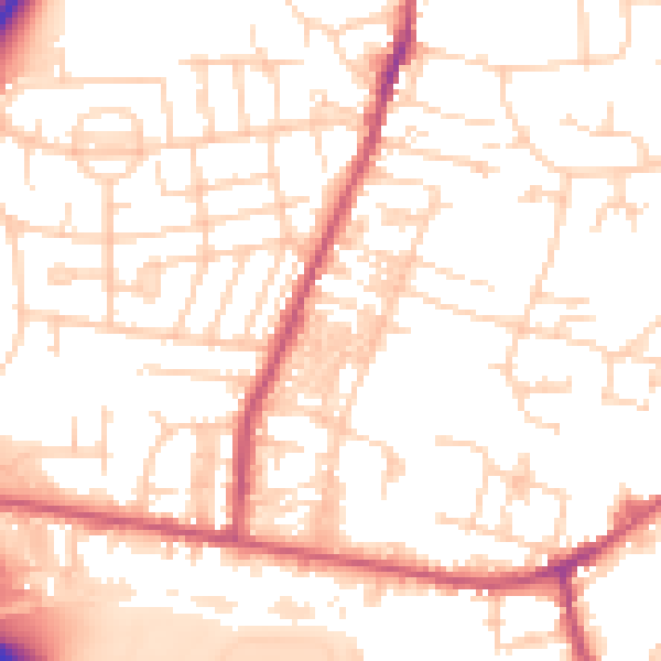 Daytime road noise heatmap for LS28 5AY