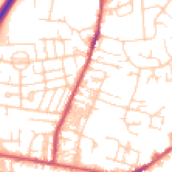 Daytime road noise heatmap for LS28 5BW