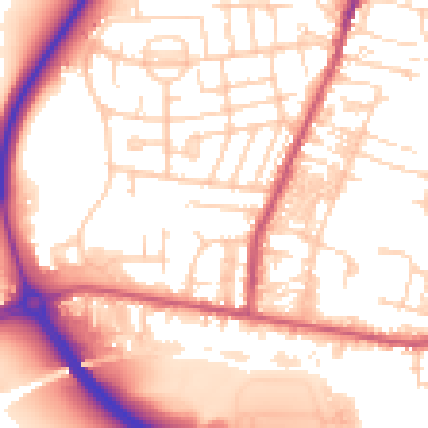 Daytime road noise heatmap for LS28 5BY