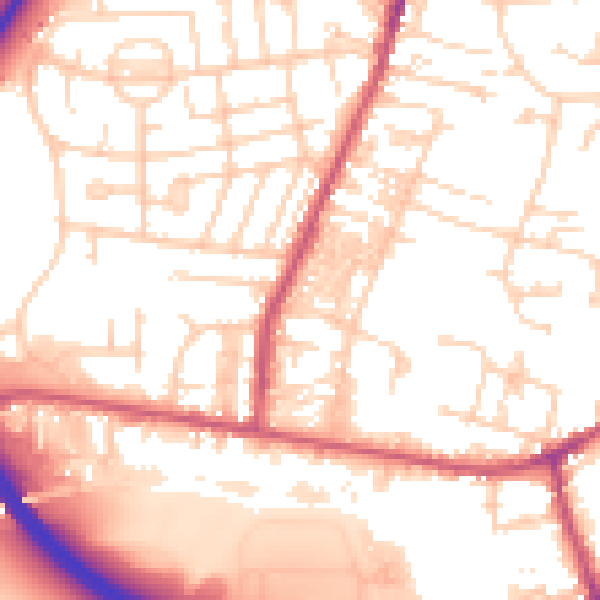 Daytime road noise heatmap for LS28 5BZ