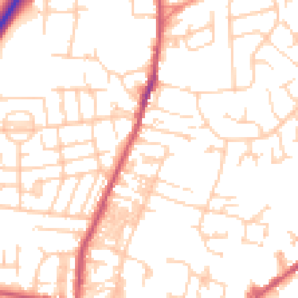 Daytime road noise heatmap for LS28 5DJ