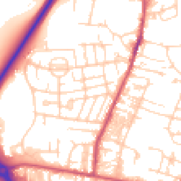 Daytime road noise heatmap for LS28 5EJ