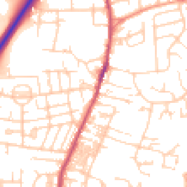 Daytime road noise heatmap for LS28 5EN