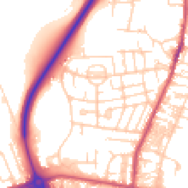 Daytime road noise heatmap for LS28 5HN