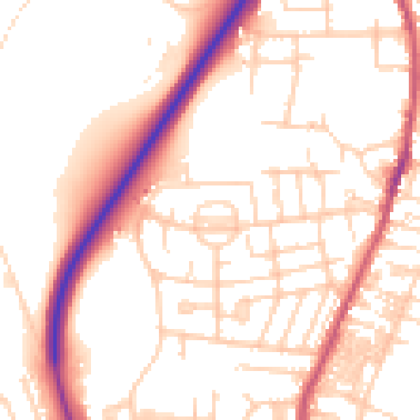 Daytime road noise heatmap for LS28 5HW