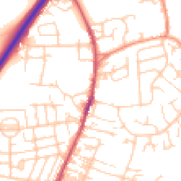 Daytime road noise heatmap for LS28 5HX
