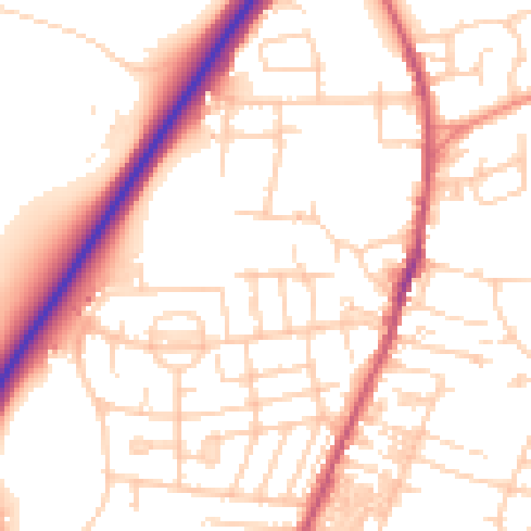 Daytime road noise heatmap for LS28 5JD