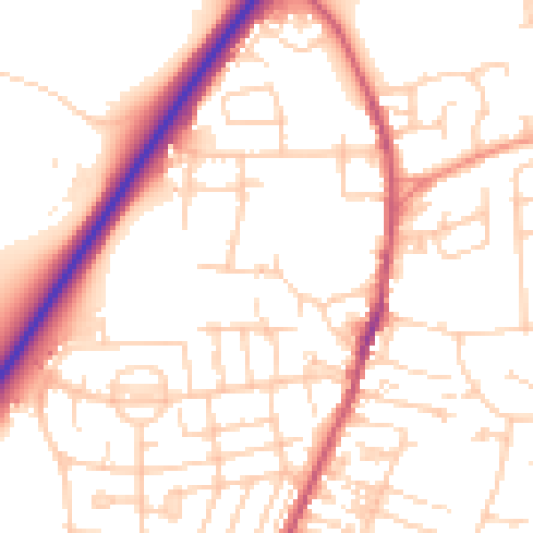Daytime road noise heatmap for LS28 5JQ