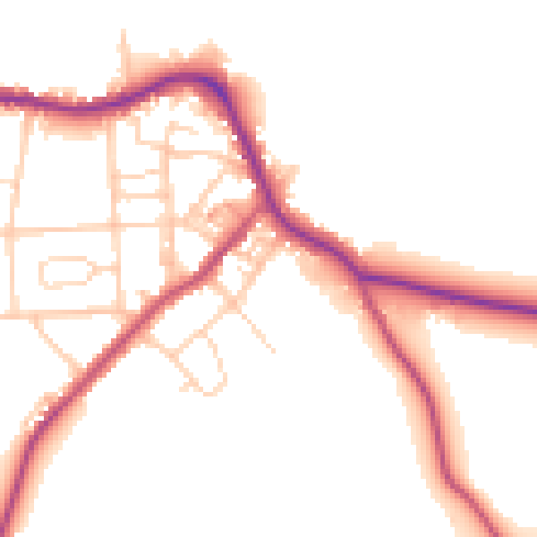 Daytime road noise heatmap for LS28 5NU