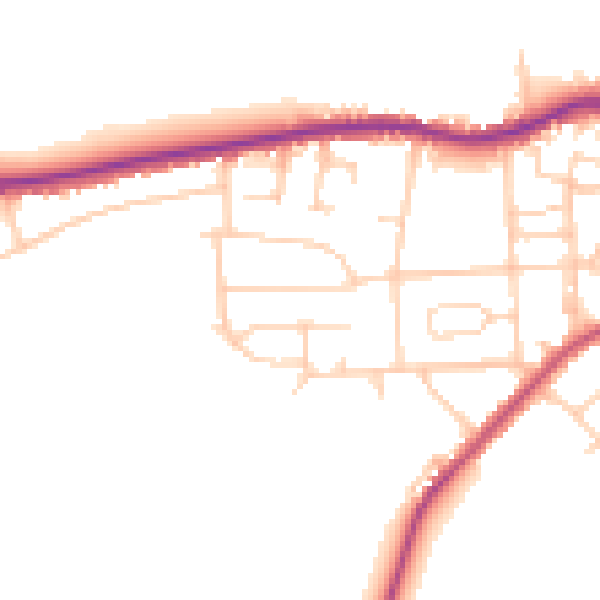 Daytime road noise heatmap for LS28 5PZ