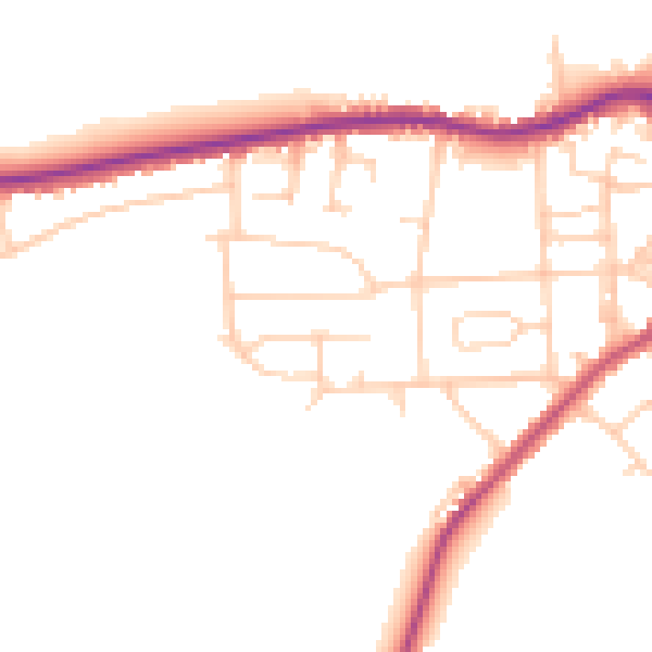 Daytime road noise heatmap for LS28 5QB