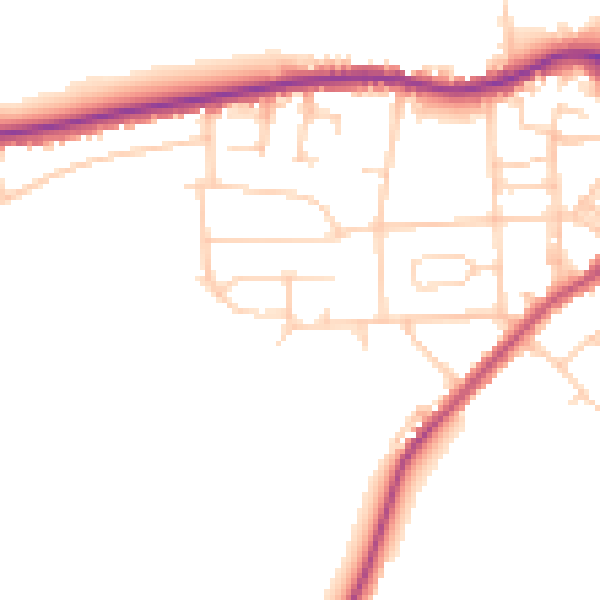 Daytime road noise heatmap for LS28 5QD