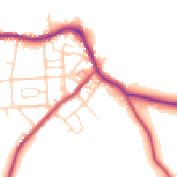 Daytime road noise heatmap for LS28 5UL