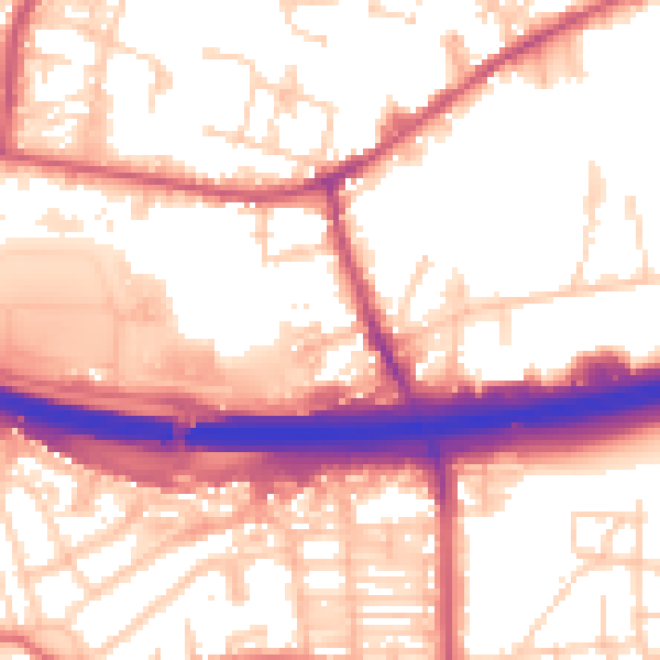Daytime road noise heatmap for LS28 6AF